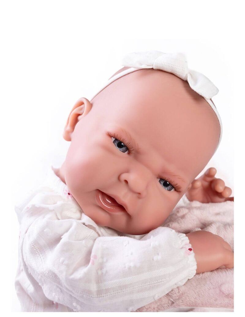 BAMBOLA NEONATA LEA CAMICIA BIANCA A FIORELLINI E CUSCINO IMBOTTITO - immagine 3