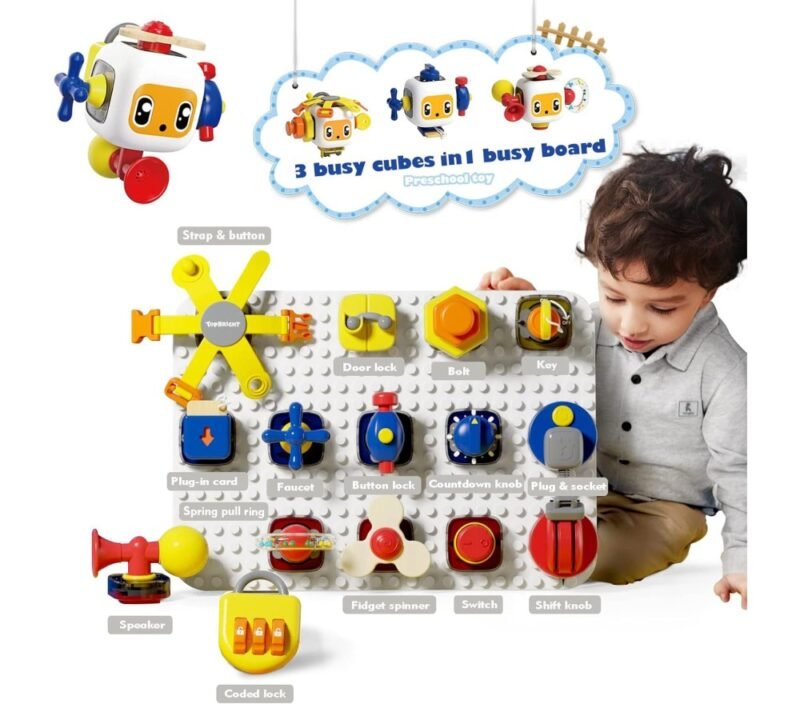 BUSY BOARD TAVOLETTA EDUCATIVA + CUBO ATTIVITÀ 12-24m - immagine 4